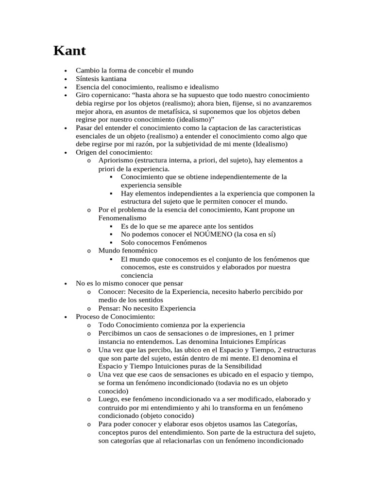 Resumen Kant | PDF | Immanuel Kant | A priori y a posteriori