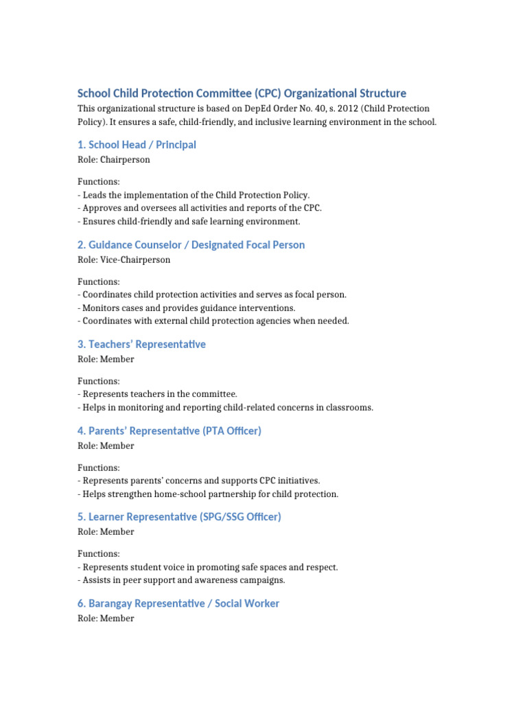 Child Protection Committee Structure | PDF