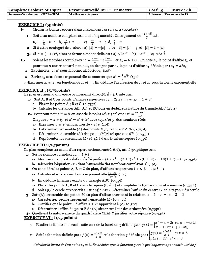 Exercices de mathématiques complexes | PDF | Nombre complexe | Analyse ...