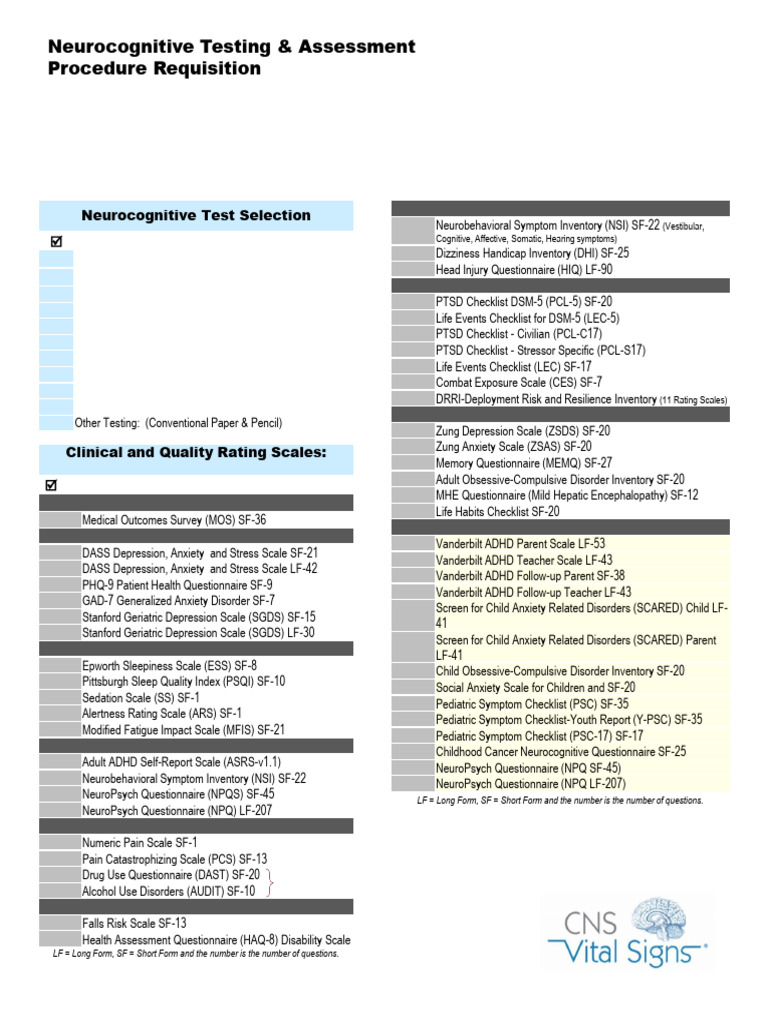Neurobehavioral Symptom Inventory Overview | PDF | Attention Deficit ...