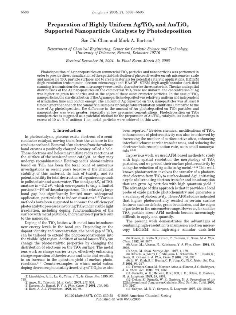 Uniform Ag/Au Nanoparticle Catalysts on TiO2 | PDF | Nanoparticle ...