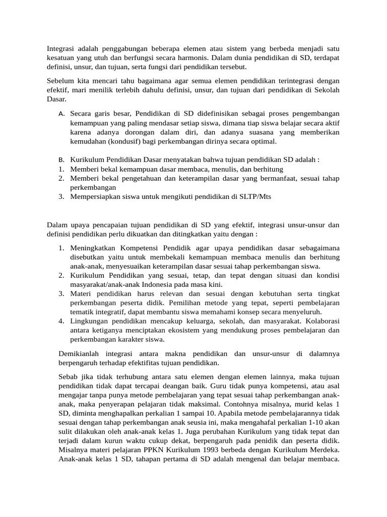 Pengertian Pendidikan Di Sekolah Dasar | PDF