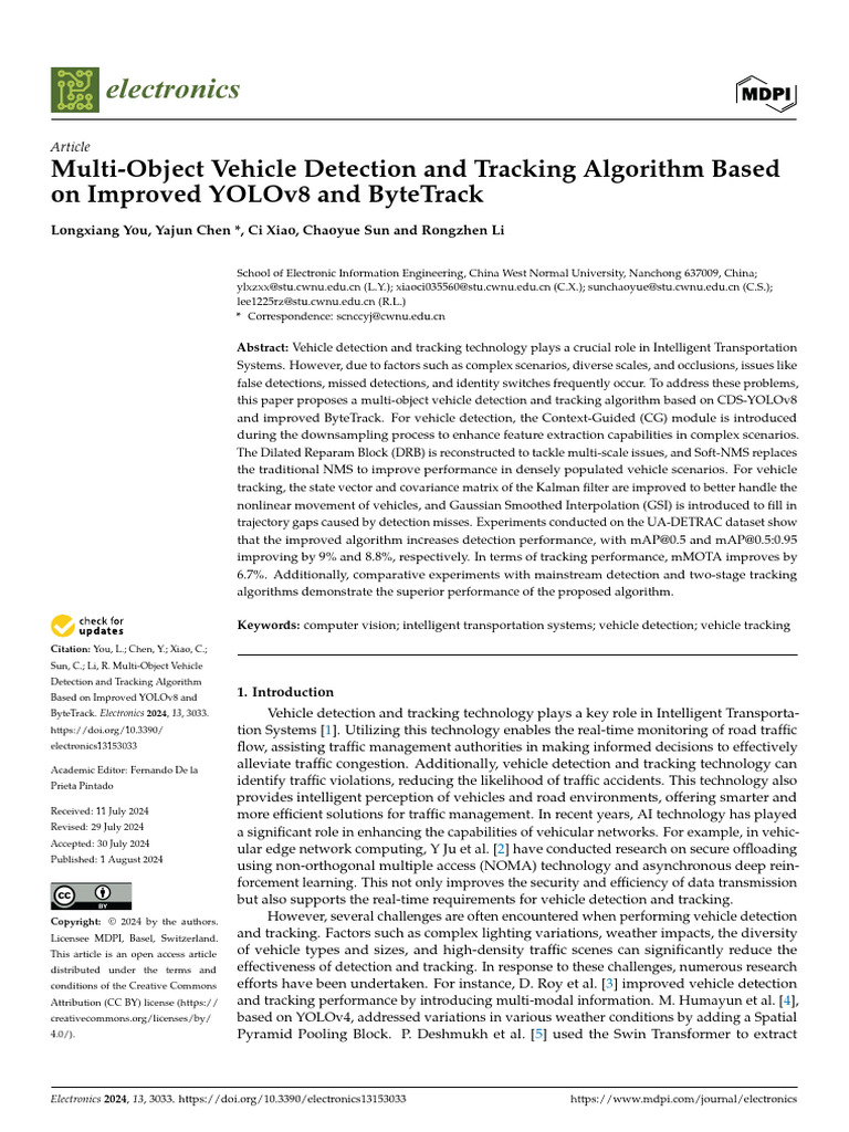 Improved YOLOv8 for Vehicle Tracking | PDF | Kalman Filter | Deep Learning