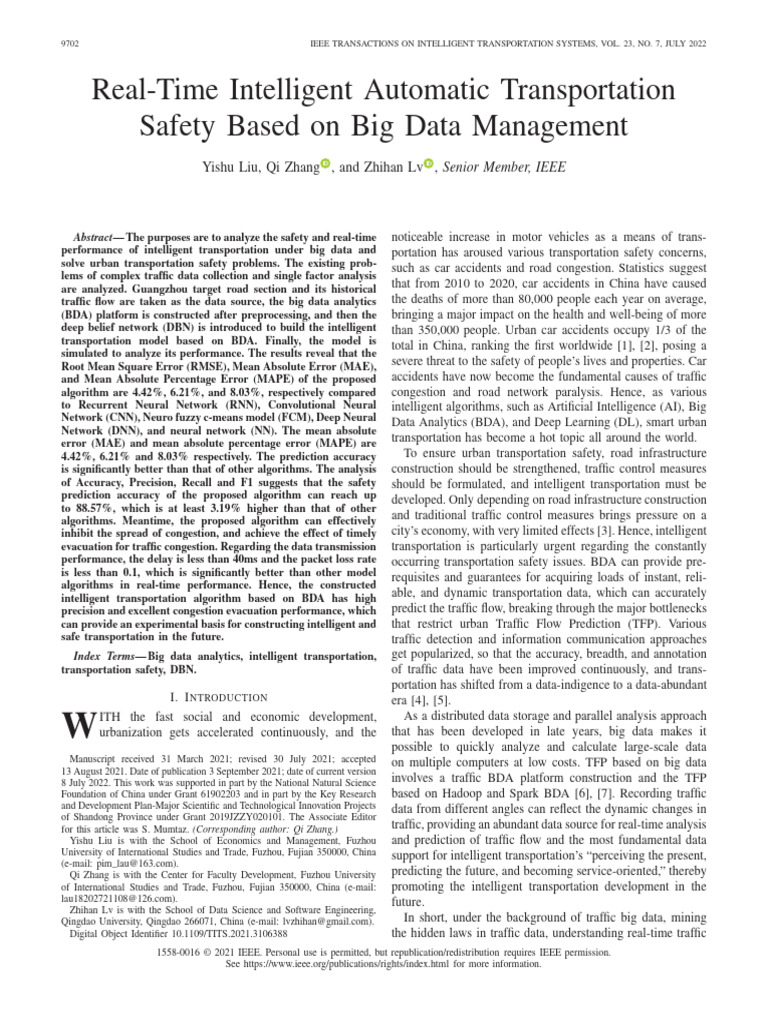 Real-Time Intelligent Automatic Transportation Safety Based On Big Data ...