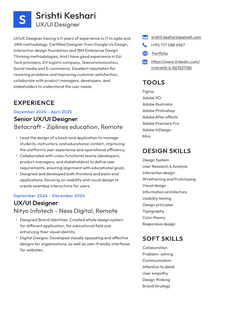 Experienced UX/UI Designer Profile | PDF | Design | Computing