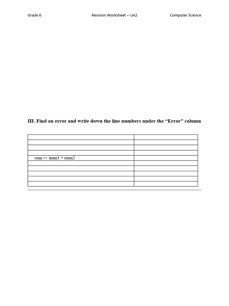 Grade 6 Computer Science Revision Worksheet | PDF | Computer Program ...