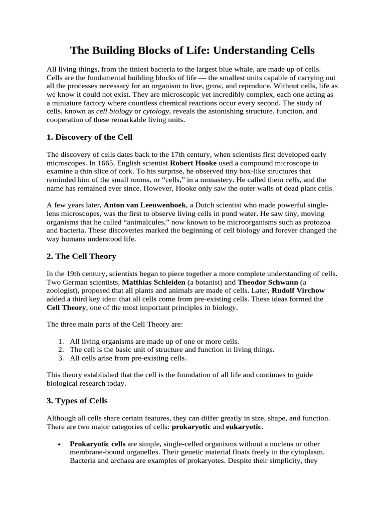Understanding Cells: Life's Building Blocks | PDF | Cell (Biology ...