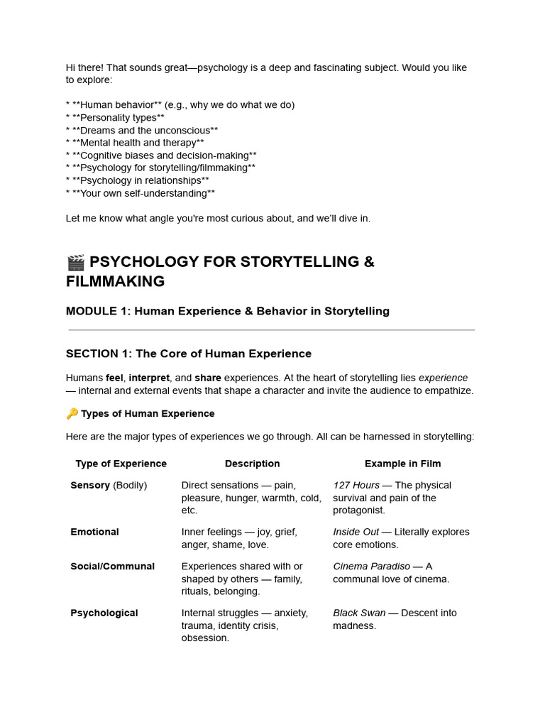 Psychology For Storytelling & Filmmaking | PDF | Experience | Psychology