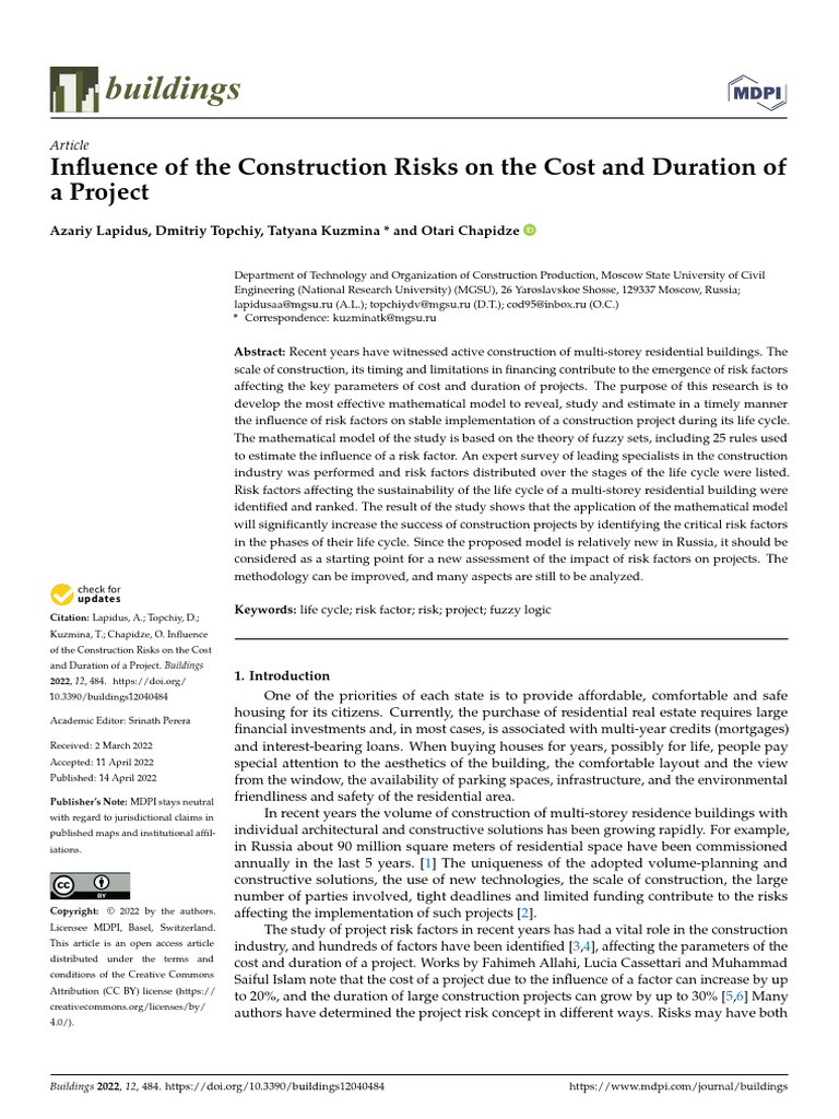 Influence of The Construction Risks On The Cost An | PDF | Risk | Fuzzy ...