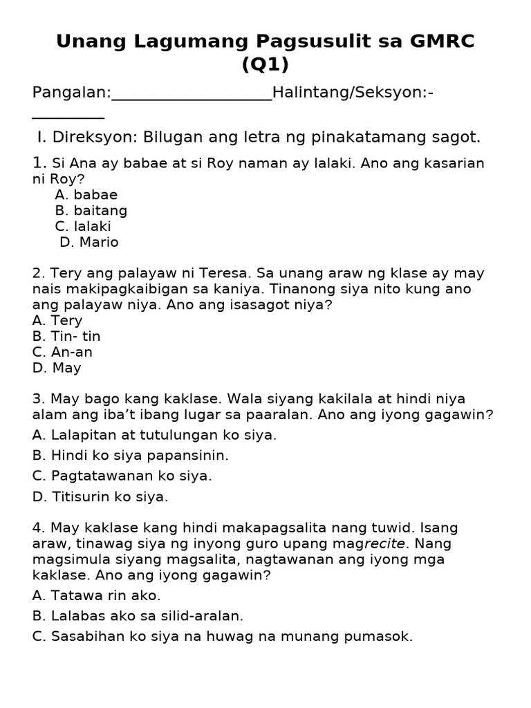 Summative Test in GMRC q1 | PDF