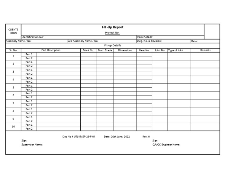Fit-Up Report for Project UTS-IMSP-29 | PDF