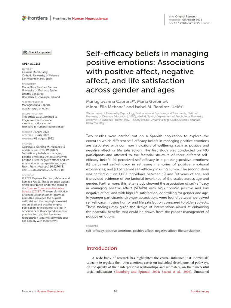 Fnhum 16 927648 | PDF | Self Efficacy | Emotions