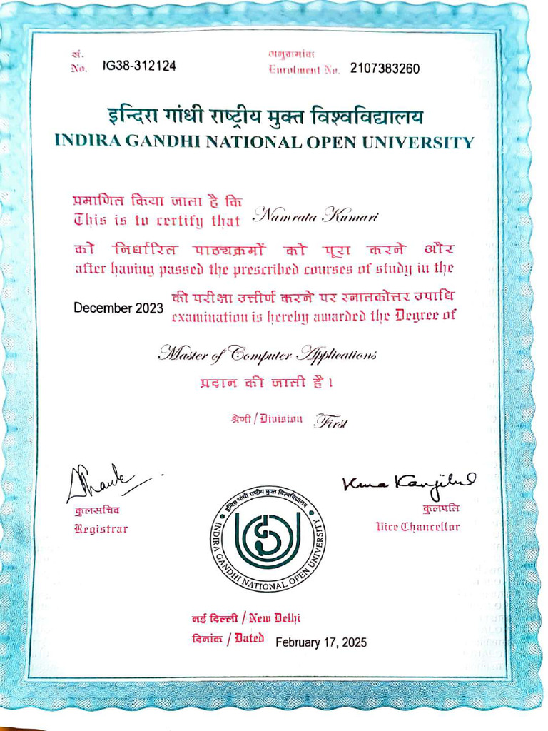 Namrata MCA Degree Compressed | PDF