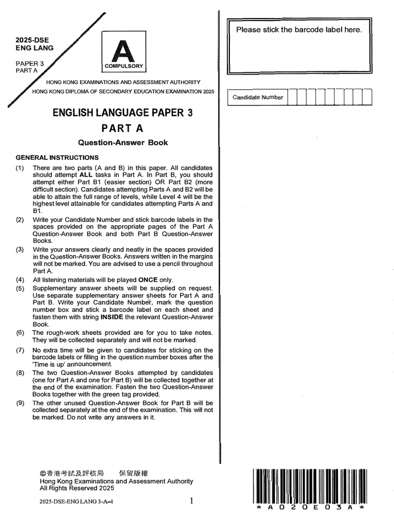 2025 Eng Lang Paper 3 Part A Pdf