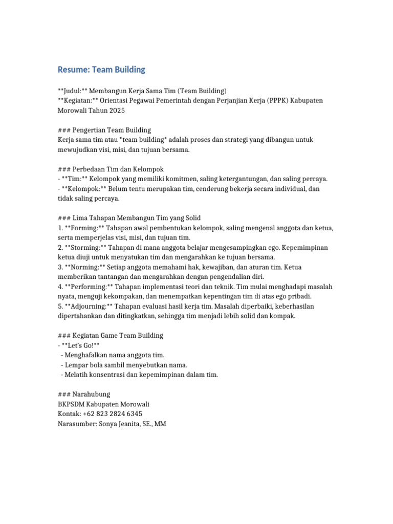 Resume Team Building | PDF
