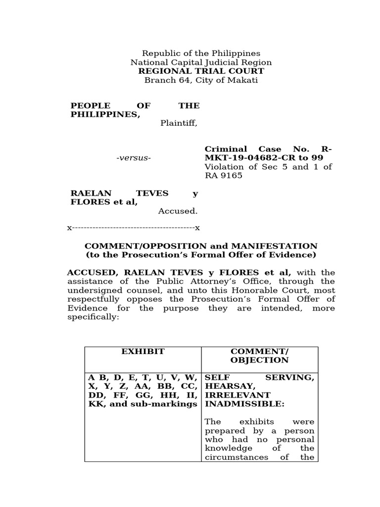 Opposition to Prosecution's Evidence | PDF | Hearsay | Criminal Procedure