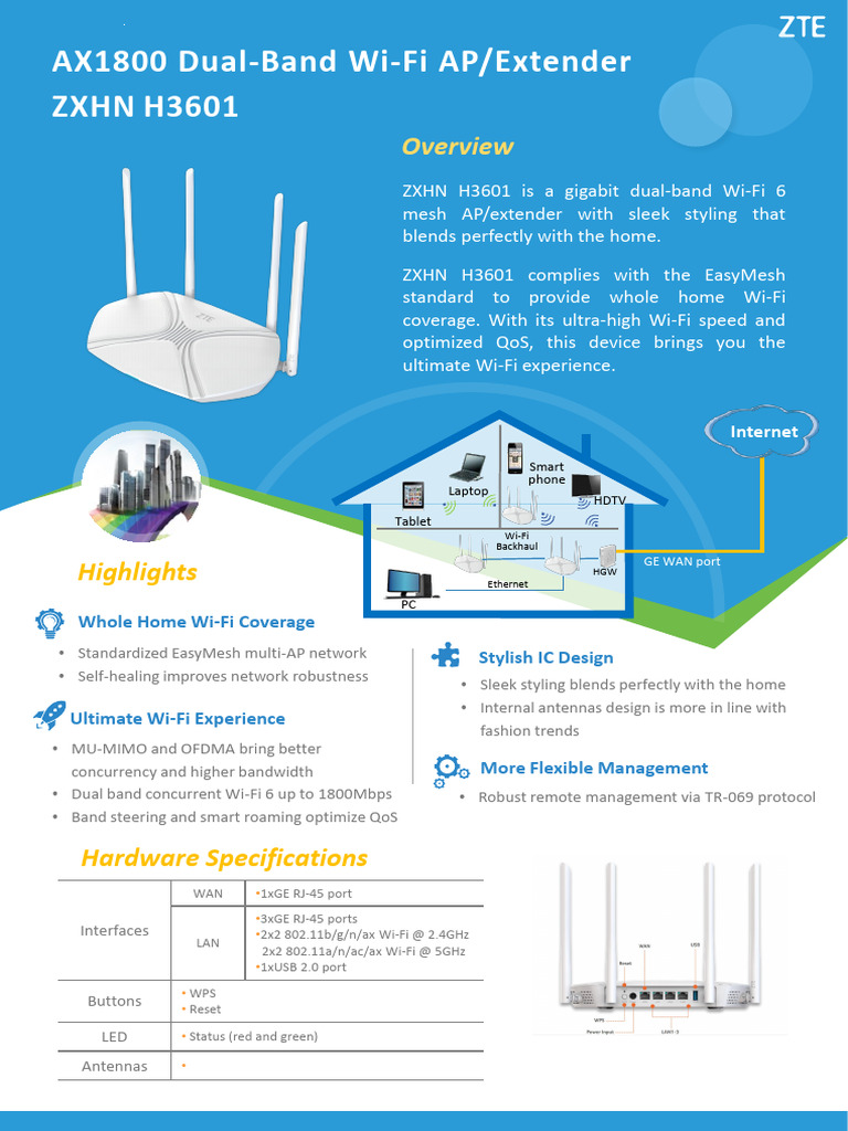 ZTE ZXHN H3601 Wi-Fi 6 Extender Specs | PDF | Wi Fi | Ieee 802.11