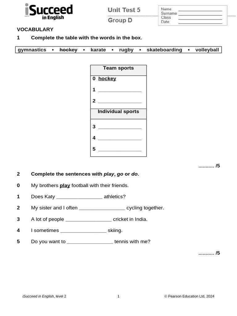 ISucceed L2 Unit 5 Unit Test Group D | PDF | Triathlon | Sports