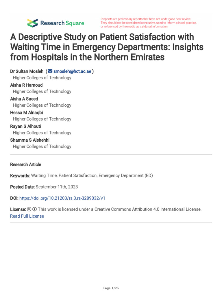 Patient Satisfaction and ED Waiting Times | PDF | Emergency Department ...