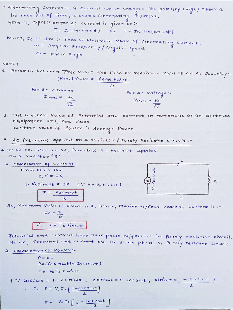 Alternating Current Notes | PDF