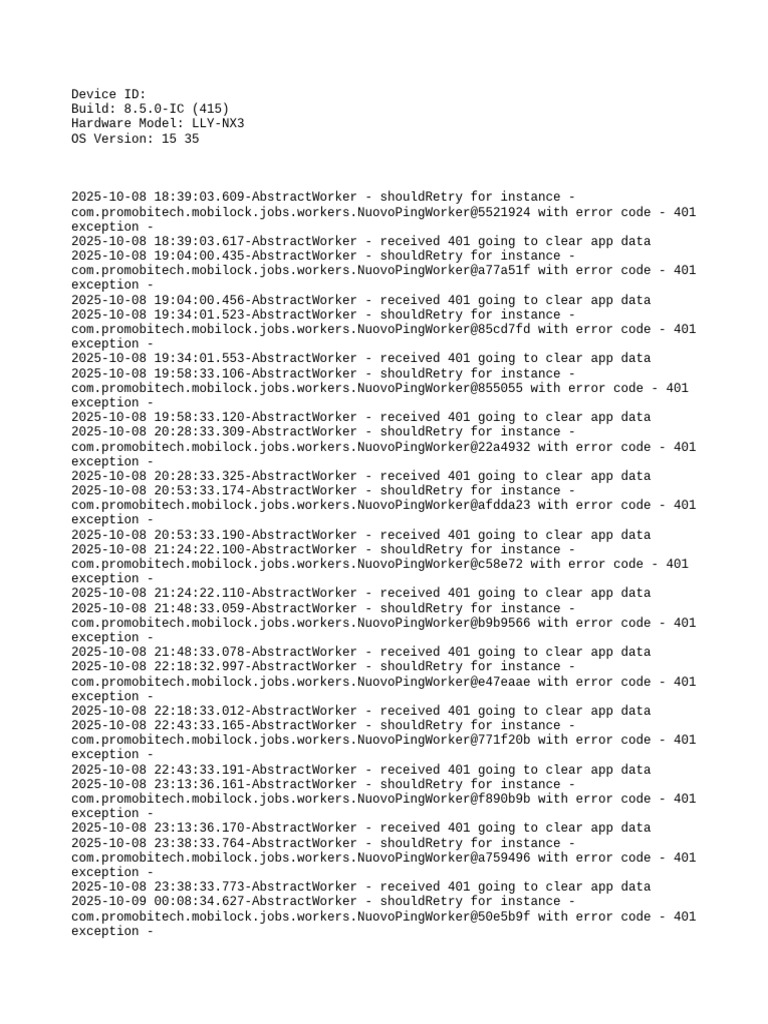 NuovoPingWorker Error 401 Logs | PDF | Computing | Computer Hardware