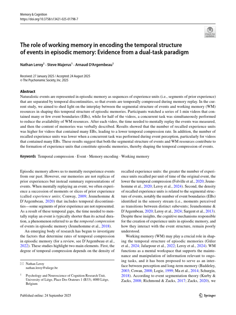Working Memory's Role in Event Memory | PDF | Memory | Cognitive Science