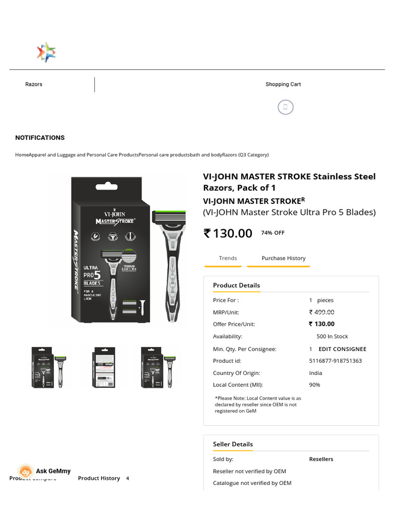 Buy VI-JOHN MASTER STROKE Stainless Steel Razors, Pack of 1 Online ...