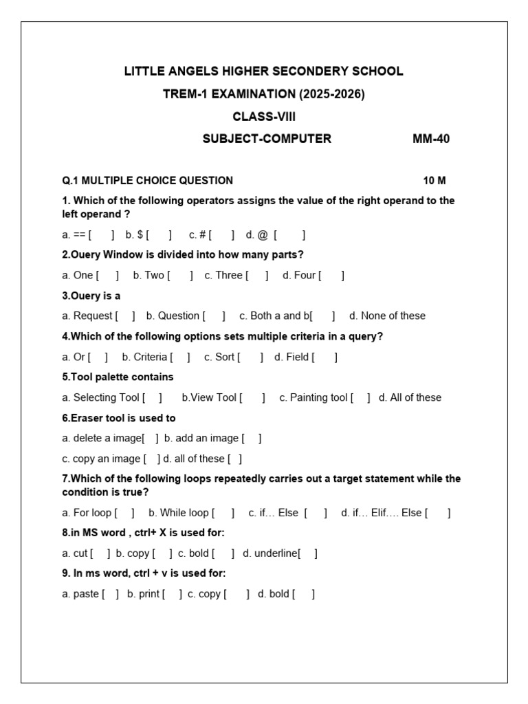 Class 8 Computer Exam Questions PDF | PDF | Computer Programming ...
