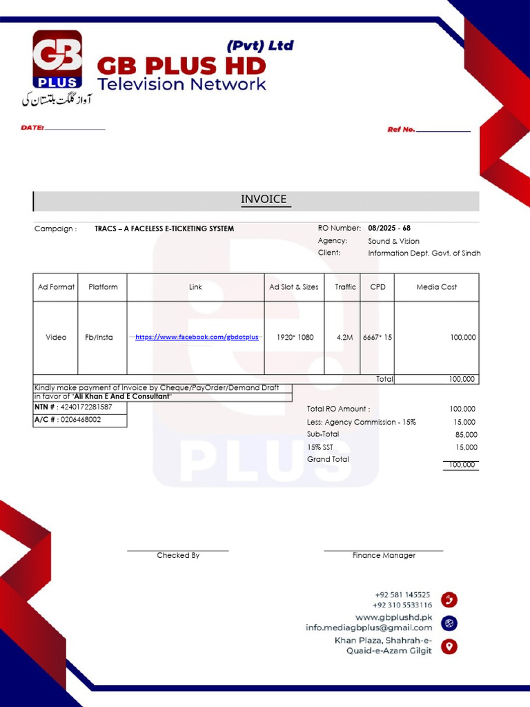 Video Ad Campaign Invoice Details | PDF