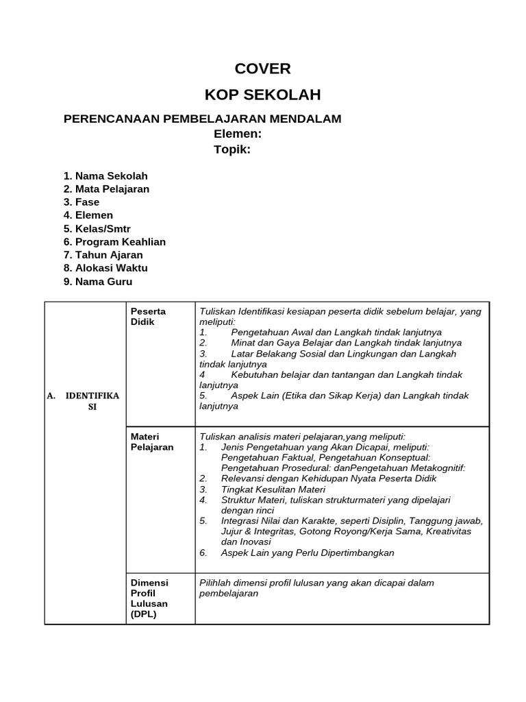 Template - RPP Pembelajaran Mendalam | PDF