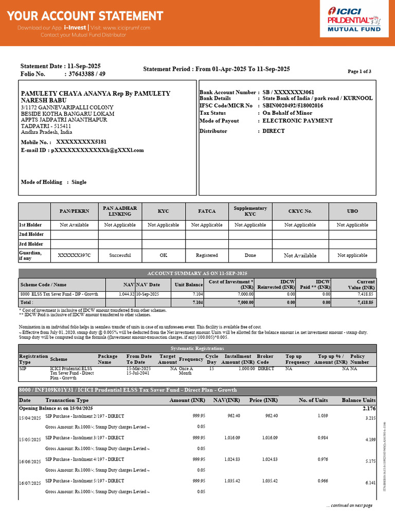 ICICI ELSS Tax Saver Fund Statement | PDF | Banks | Taxes