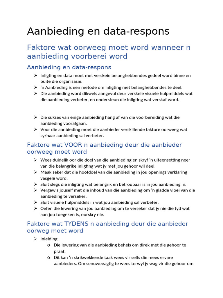 Aanbieding en Data-Respons | PDF