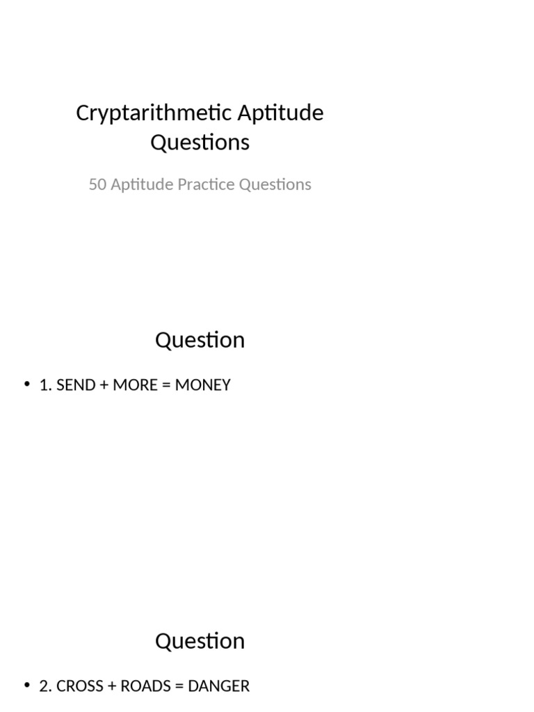 Cryptarithmetic Aptitude Questions | PDF | Local Interstellar Cloud ...