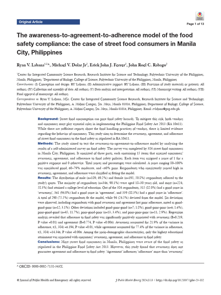 Food Safety Compliance in Manila Street Food | PDF | Food Safety
