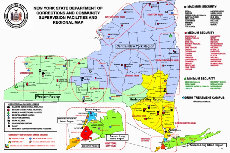 Nys Correctional Facilities Map Facility Map Color | Pdf | States Of The East Coast Of The United States |  Mid Atlantic States