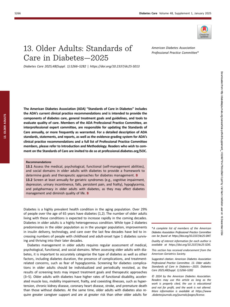 ADA Standards of Care for Older Adults 2025 | PDF | Dementia | Diabetes