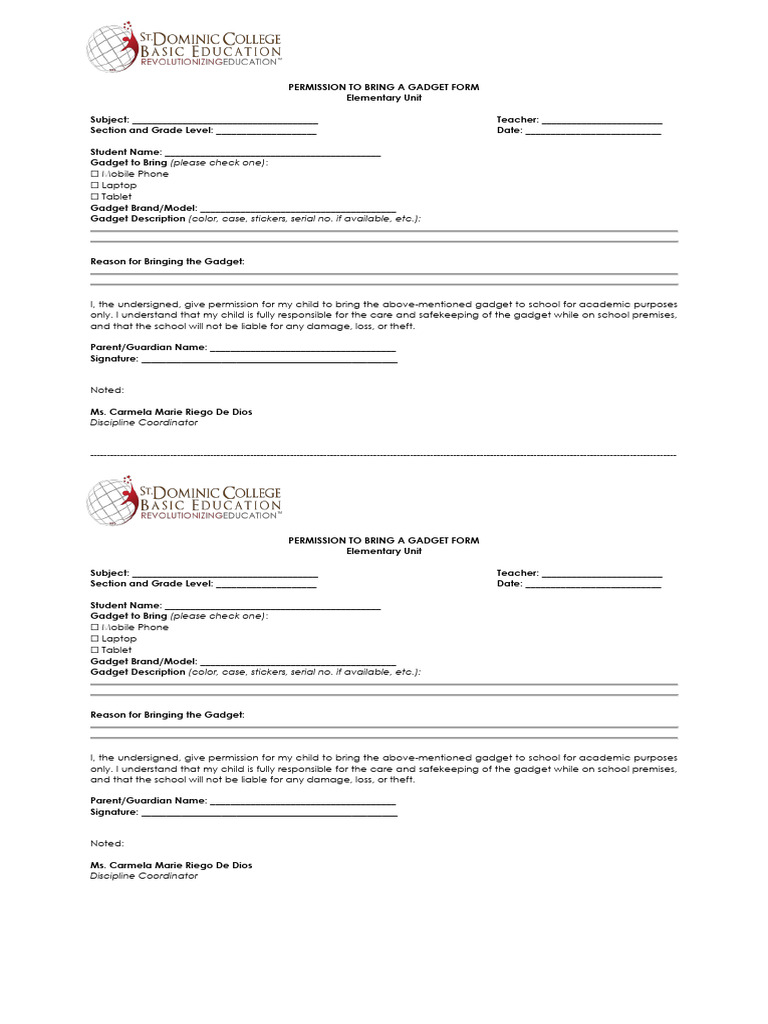 Gadget Permission Form for Students | PDF
