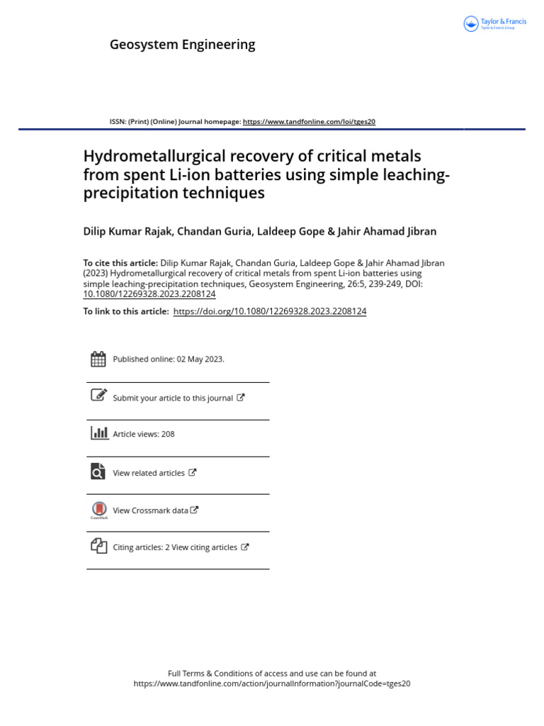 Critical Metals Recovery from Li-ion Batteries | PDF | Lithium Ion ...