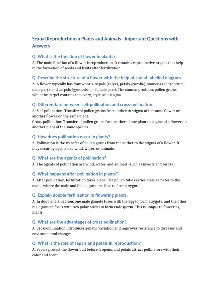 Sexual Reproduction in Plants and Animals | PDF | Flowers ...