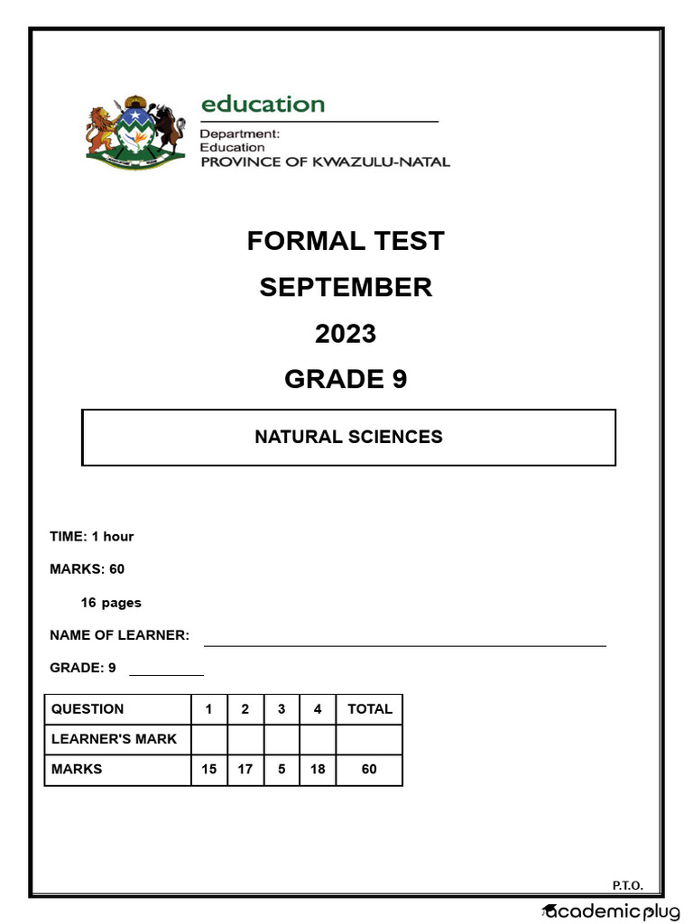 Grade 9 Natural Sciences Test 2023 | PDF | Voltage | Resistor