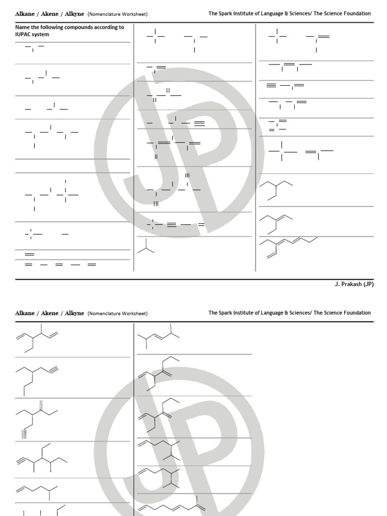 IUPAC Nomenclature Worksheet for Alkanes | PDF | Alkene | Carbon