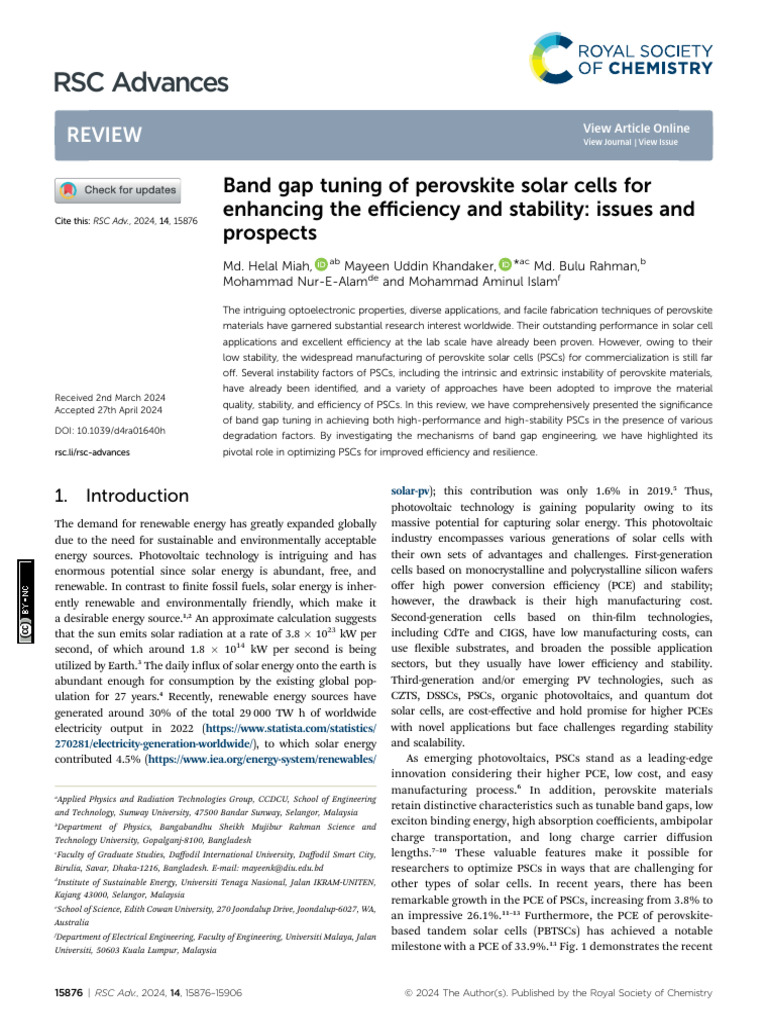Band Gap Tuning in Perovskite Solar Cells | PDF | Band Gap | Photovoltaics