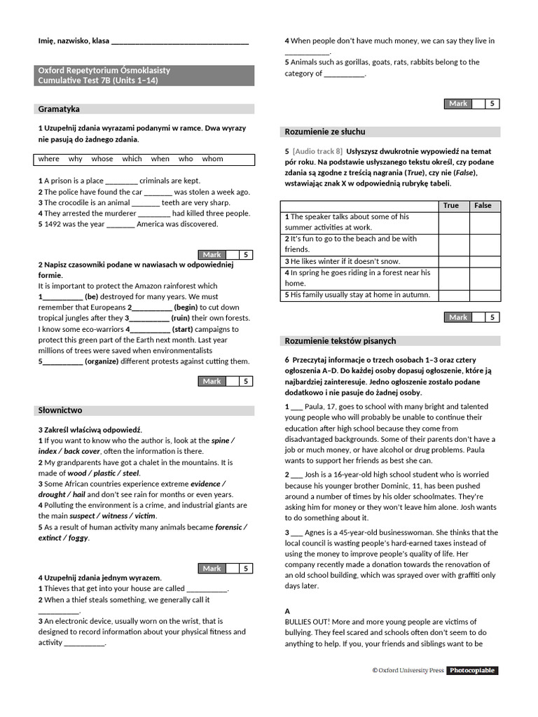 Cumulative Test 1 14 B | PDF