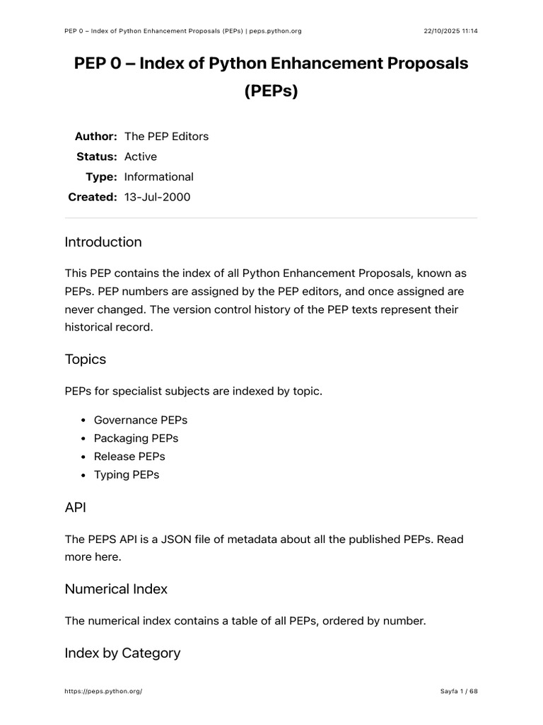 Python Enhancement Proposals Index | PDF | Python (Programming Language ...