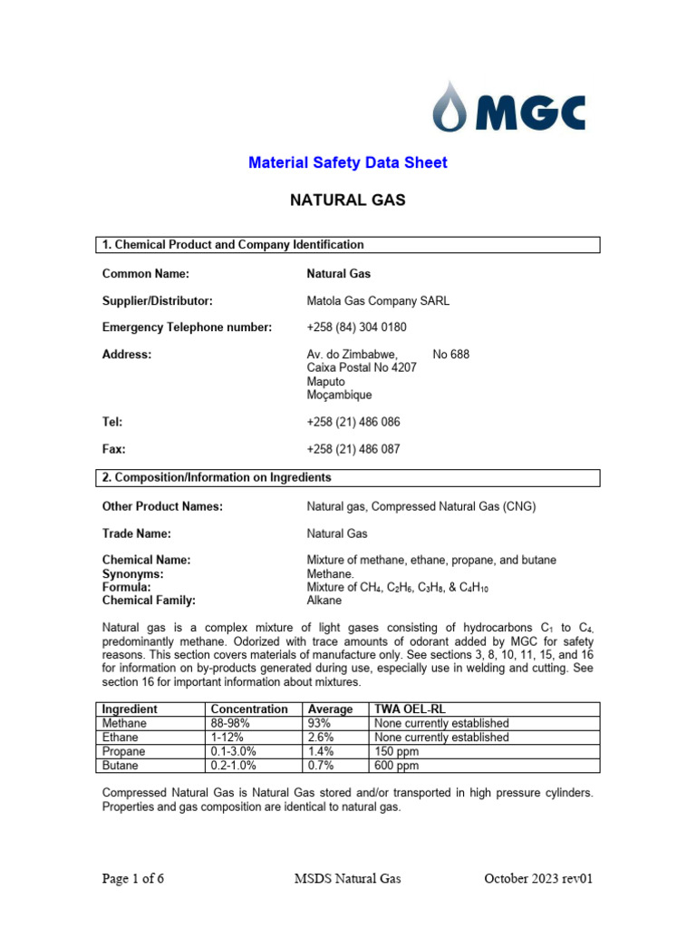 Natural Gas Flash Point and Safety Data | PDF | Natural Gas | Combustion
