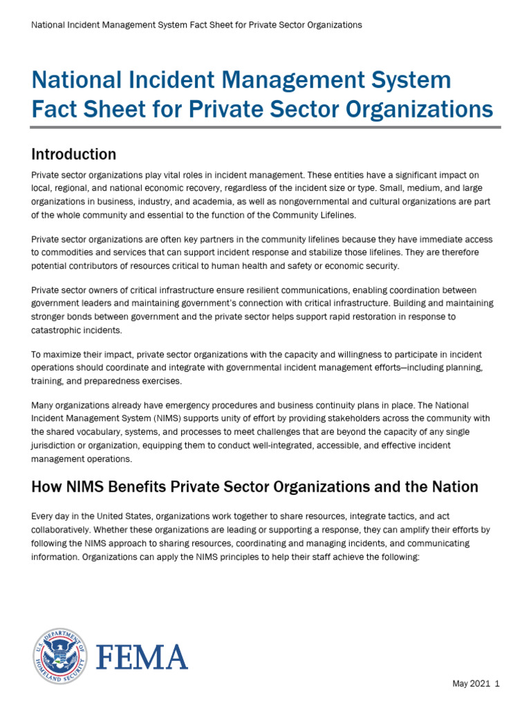 NIMS Guide for Private Sector Engagement | PDF | Incident Command ...