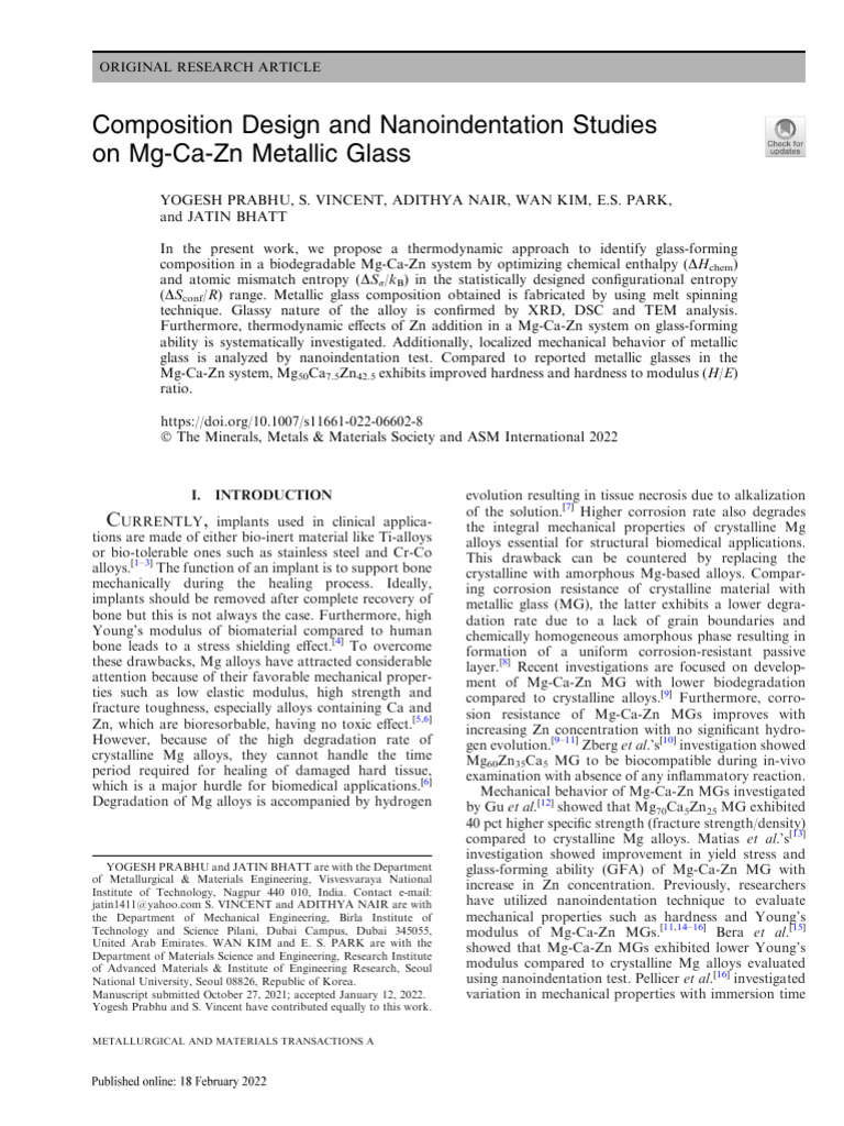 Mg-Ca-Zn Metallic Glass Composition Study | PDF | Yield (Engineering ...
