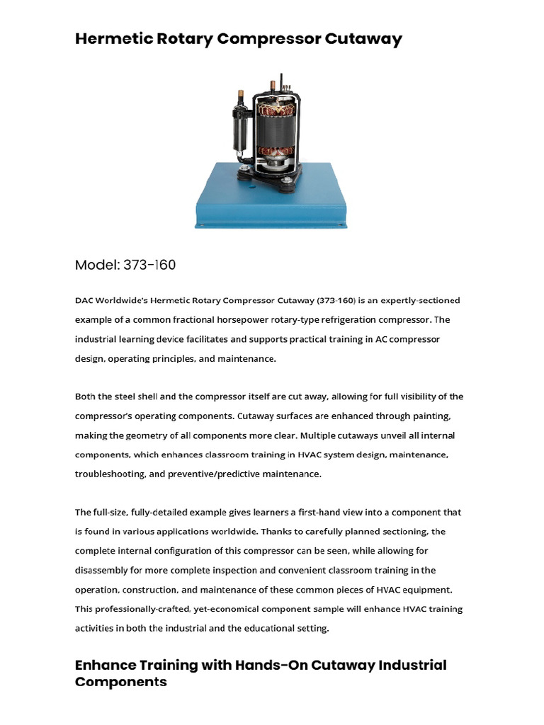 Hermetic Rotary Compressor Cutaway | PDF