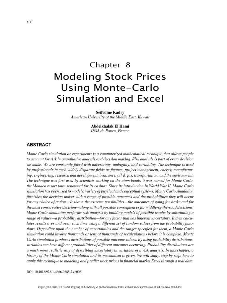 Modeling Stock Prices Using Monte Carlo Simulation and Excel | PDF ...