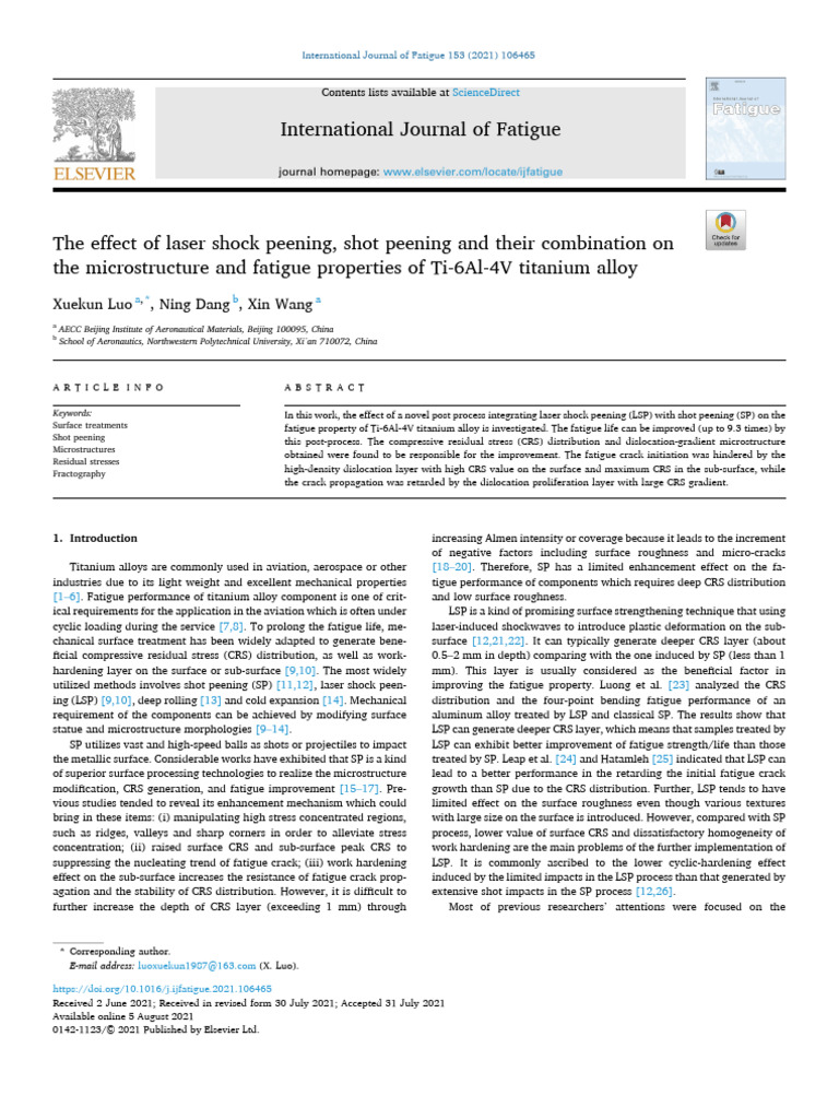 Laser Shock and Shot Peening Effects on Ti-6Al-4V | PDF | Fracture ...